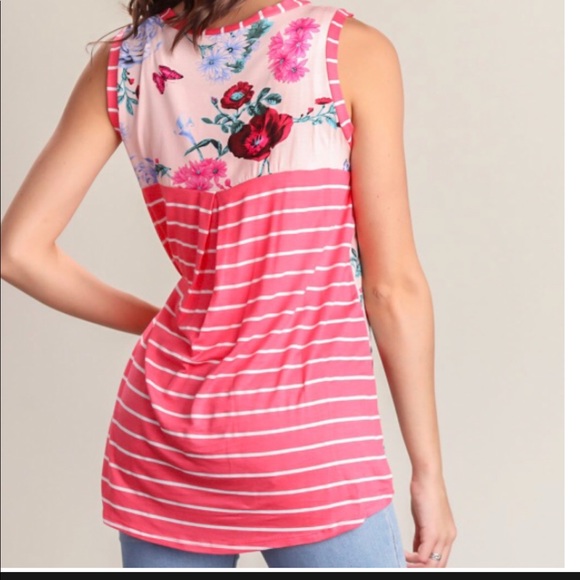 Pink Floral and Stripe Top - Picture 1 of 8
